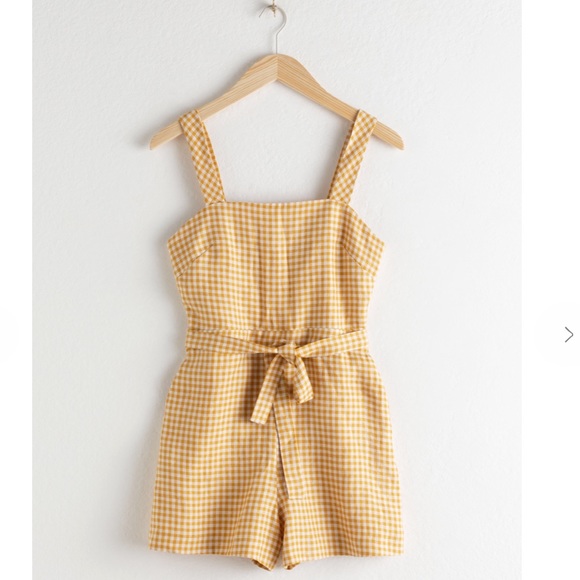 & Other Stories Pants - & Other Stories Gingham Square Neck Linen Romper